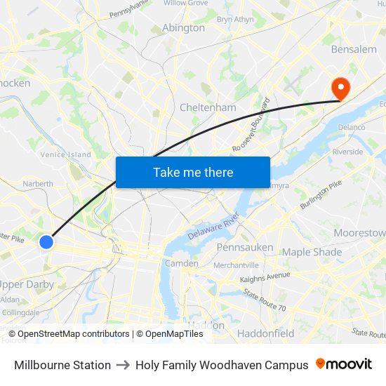 Millbourne Station to Holy Family Woodhaven Campus map