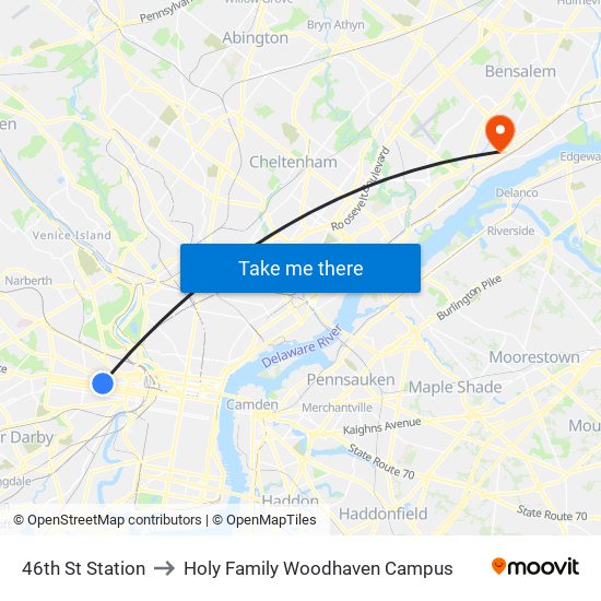 46th St Station to Holy Family Woodhaven Campus map