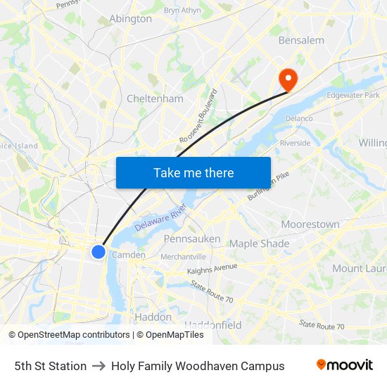 5th St Station to Holy Family Woodhaven Campus map