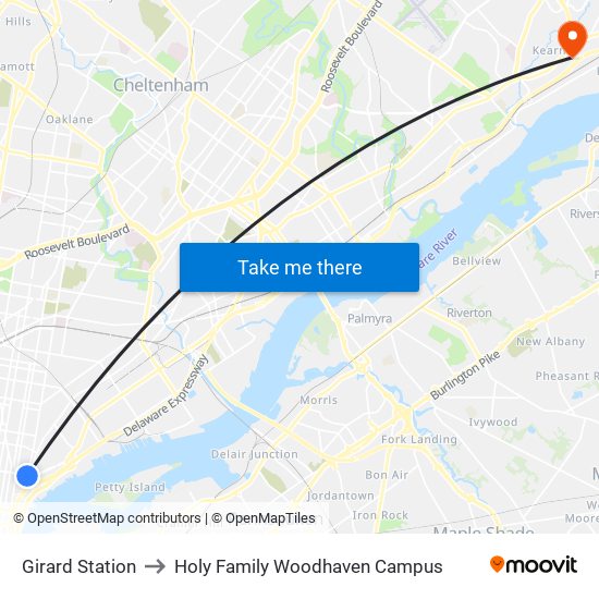Girard Station to Holy Family Woodhaven Campus map