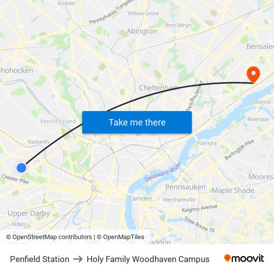 Penfield Station to Holy Family Woodhaven Campus map