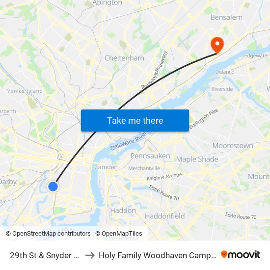 29th St & Snyder Av to Holy Family Woodhaven Campus map