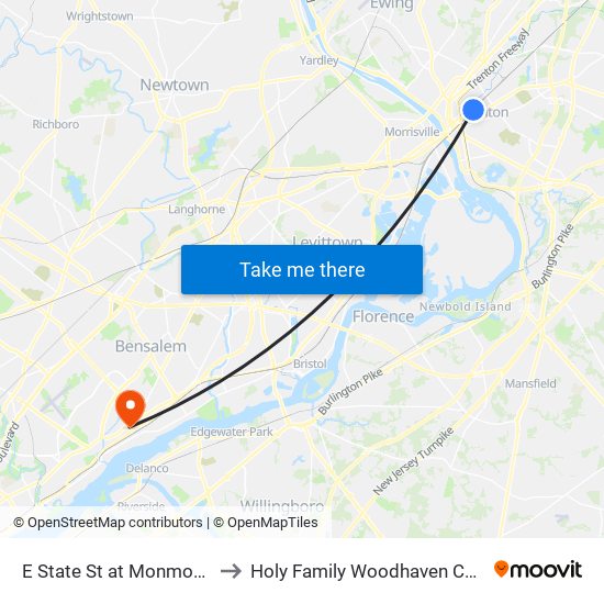 E State St at Monmouth St to Holy Family Woodhaven Campus map