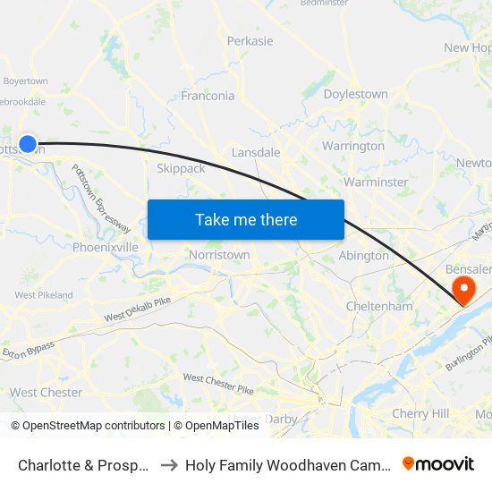 Charlotte & Prospect to Holy Family Woodhaven Campus map