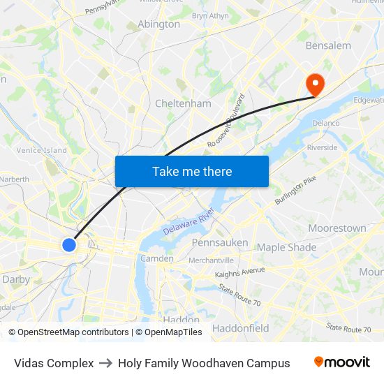 Vidas Complex to Holy Family Woodhaven Campus map