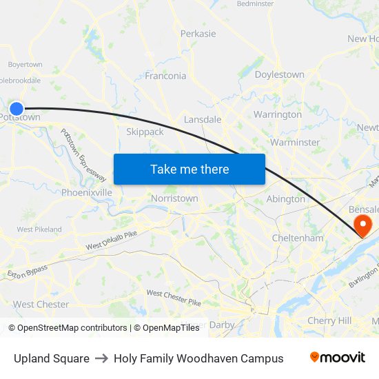 Upland Square to Holy Family Woodhaven Campus map