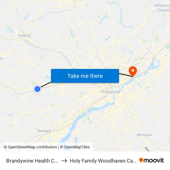 Brandywine Health Center to Holy Family Woodhaven Campus map