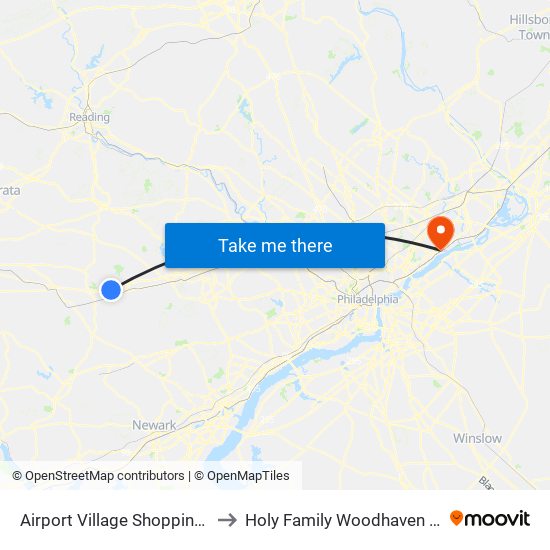 Airport Village Shopping Center to Holy Family Woodhaven Campus map