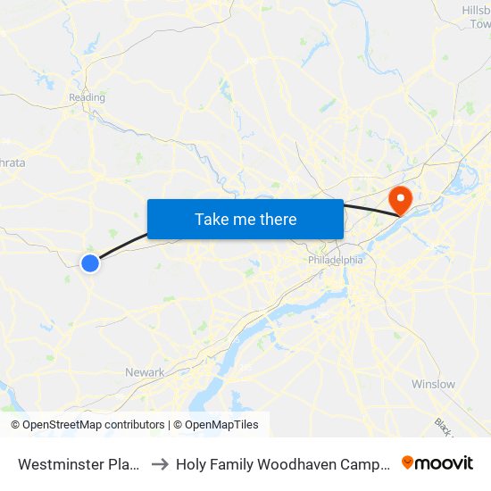 Westminster Place to Holy Family Woodhaven Campus map