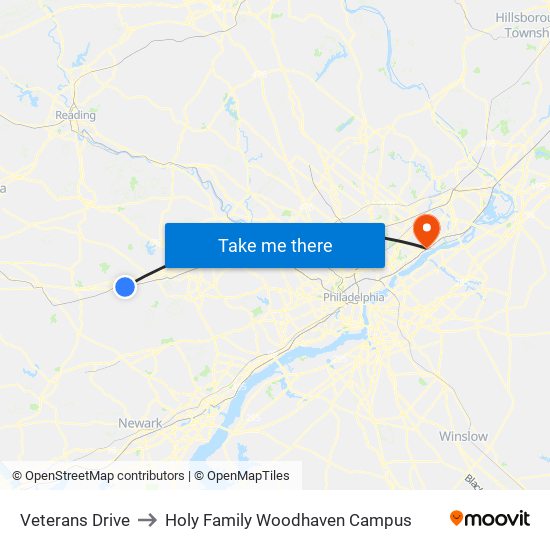 Veterans Drive to Holy Family Woodhaven Campus map