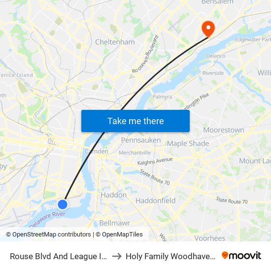 Rouse Blvd And League Island Blvd to Holy Family Woodhaven Campus map