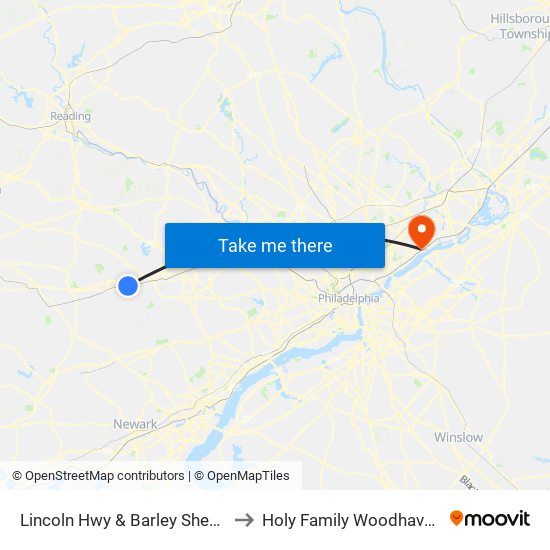 Lincoln Hwy & Barley Sheaf Rd - Mbns to Holy Family Woodhaven Campus map