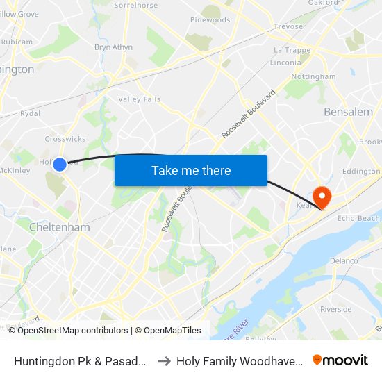 Huntingdon Pk & Pasadena Av - FS to Holy Family Woodhaven Campus map