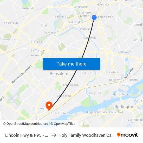 Lincoln Hwy & I-95 - Mbfs to Holy Family Woodhaven Campus map
