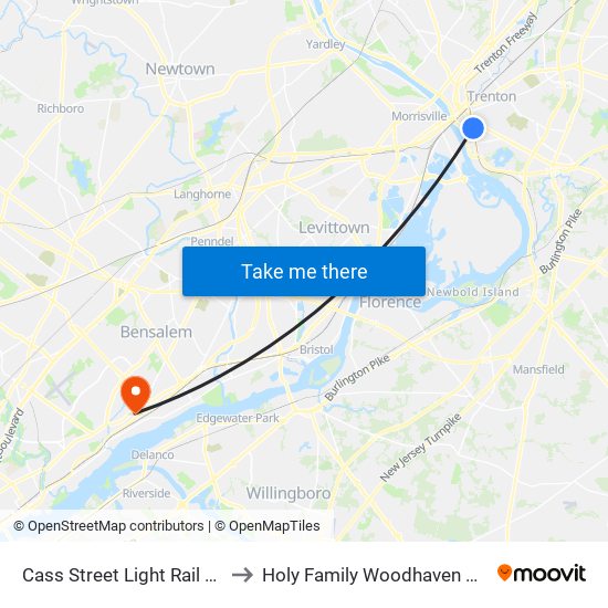 Cass Street Light Rail Station to Holy Family Woodhaven Campus map