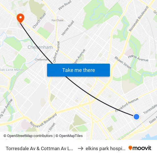 Torresdale Av & Cottman Av Loop to elkins park hospital map