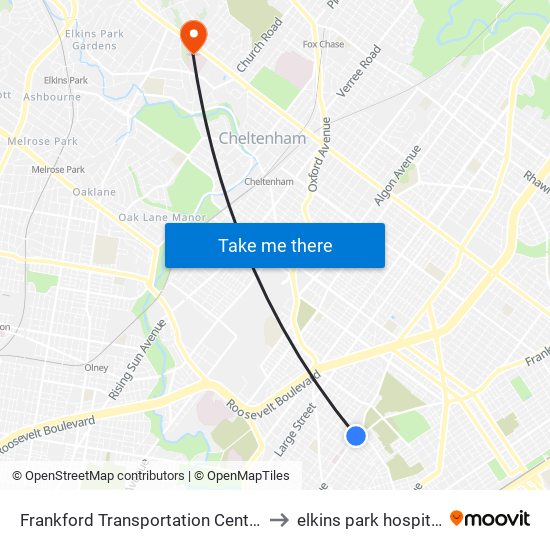 Frankford Transportation Center to elkins park hospital map