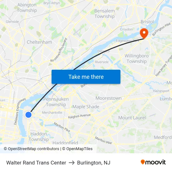 Walter Rand Trans Center to Burlington, NJ map