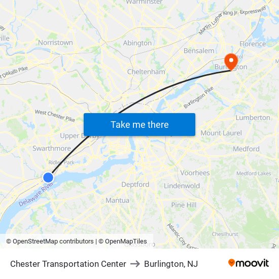 Chester Transportation Center to Burlington, NJ map