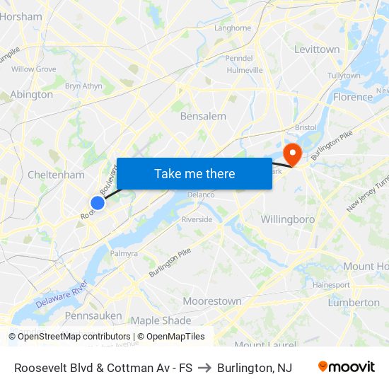 Roosevelt Blvd & Cottman Av - FS to Burlington, NJ map