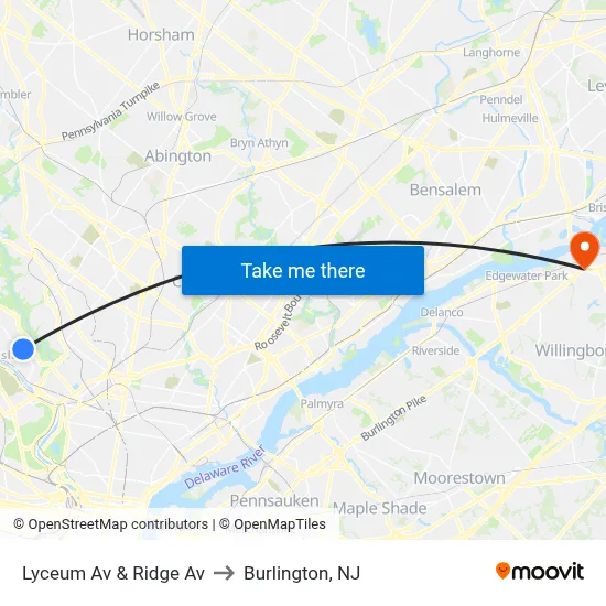 Lyceum Av & Ridge Av to Burlington, NJ map