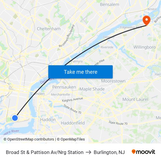 Broad St & Pattison Av/Nrg Station to Burlington, NJ map