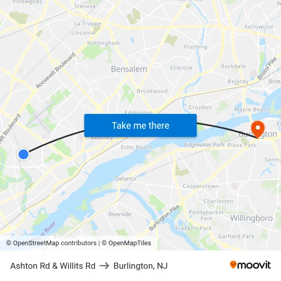 Ashton Rd & Willits Rd to Burlington, NJ map