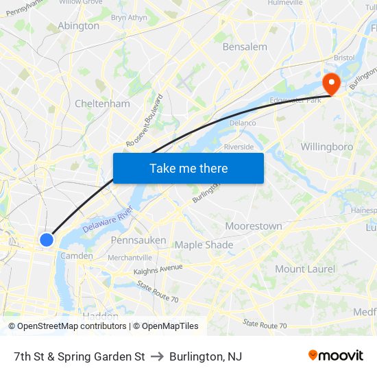 7th St & Spring Garden St to Burlington, NJ map