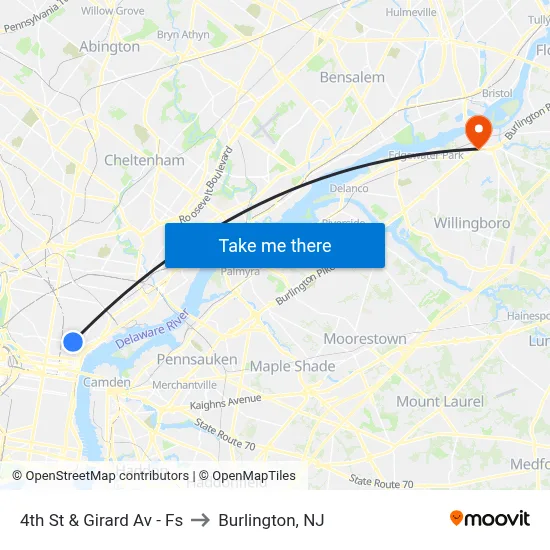 4th St & Girard Av  - Fs to Burlington, NJ map