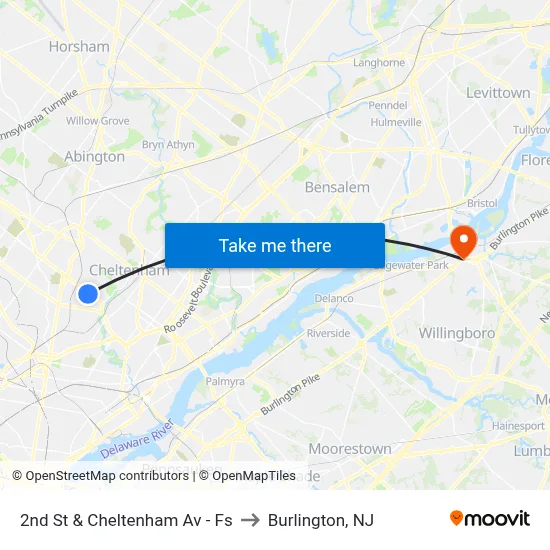 2nd St & Cheltenham Av - Fs to Burlington, NJ map