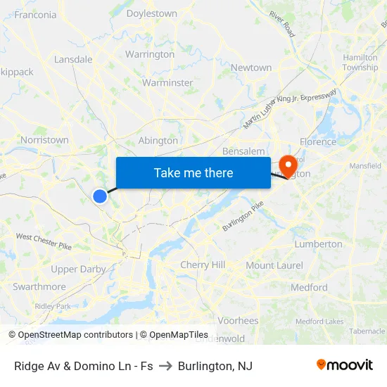 Ridge Av & Domino Ln - Fs to Burlington, NJ map
