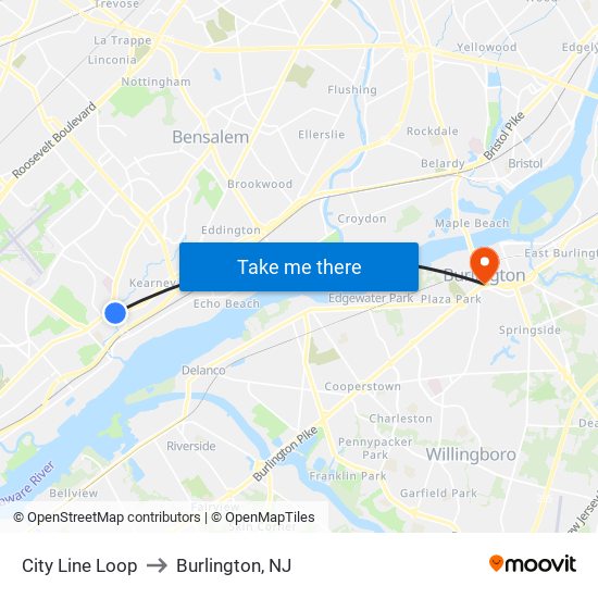 City Line Loop to Burlington, NJ map