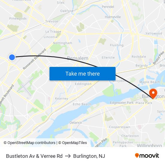 Bustleton Av & Verree Rd to Burlington, NJ map