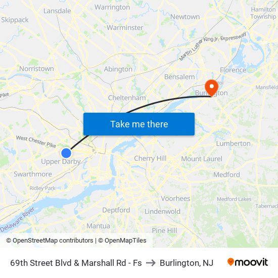 69th Street Blvd & Marshall Rd - Fs to Burlington, NJ map