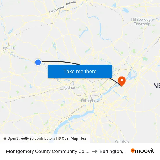 Montgomery County Community College to Burlington, NJ map