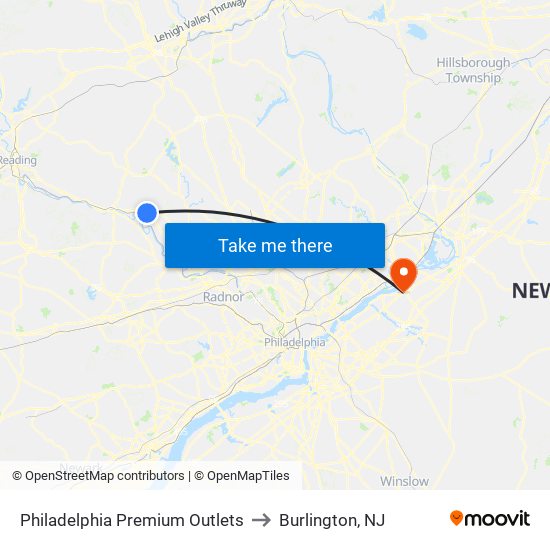 Philadelphia Premium Outlets to Burlington, NJ map