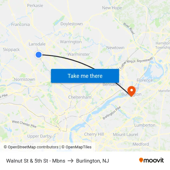 Walnut St & 5th St - Mbns to Burlington, NJ map