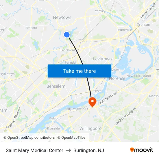 Saint Mary Medical Center to Burlington, NJ map