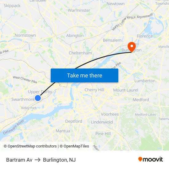 Bartram Av to Burlington, NJ map