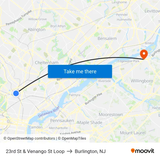 23rd St & Venango St Loop to Burlington, NJ map
