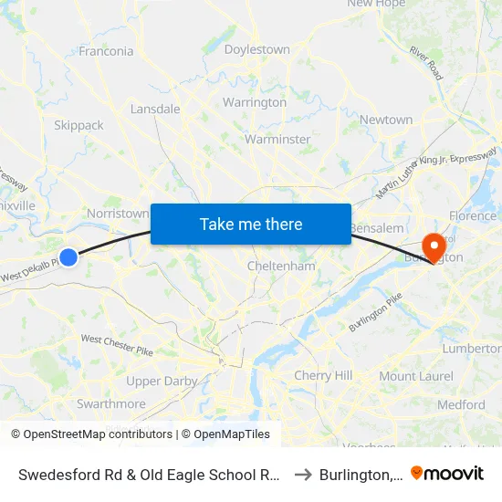 Swedesford Rd & Old Eagle School Rd - Mbns to Burlington, NJ map