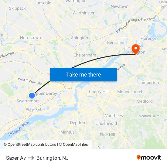 Saxer Av to Burlington, NJ map