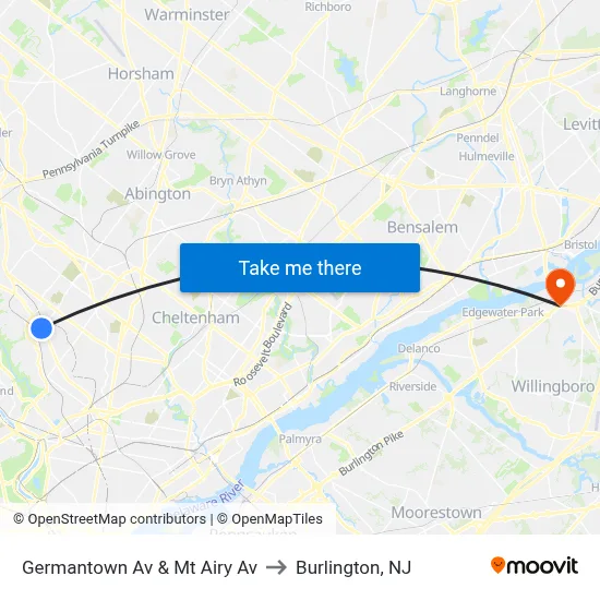 Germantown Av & Mt Airy Av to Burlington, NJ map