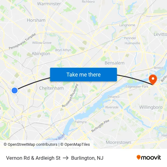 Vernon Rd & Ardleigh St to Burlington, NJ map