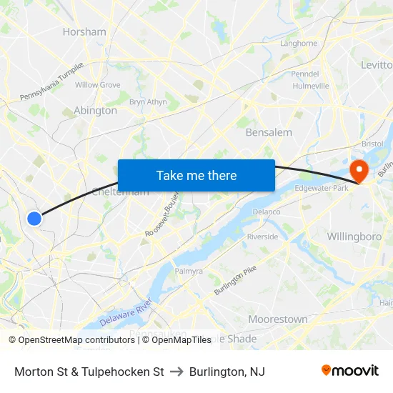 Morton St & Tulpehocken St to Burlington, NJ map