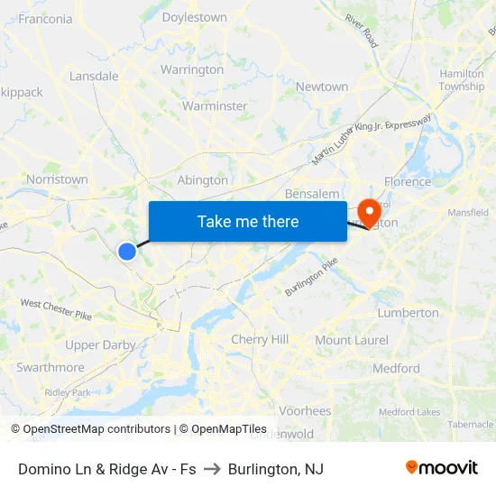 Domino Ln & Ridge Av - Fs to Burlington, NJ map