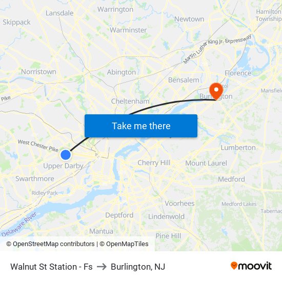 Walnut St Station - Fs to Burlington, NJ map
