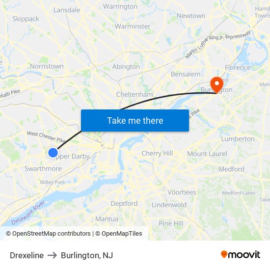 Drexeline to Burlington, NJ map