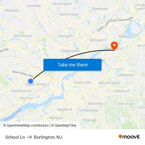 School Ln to Burlington, NJ map