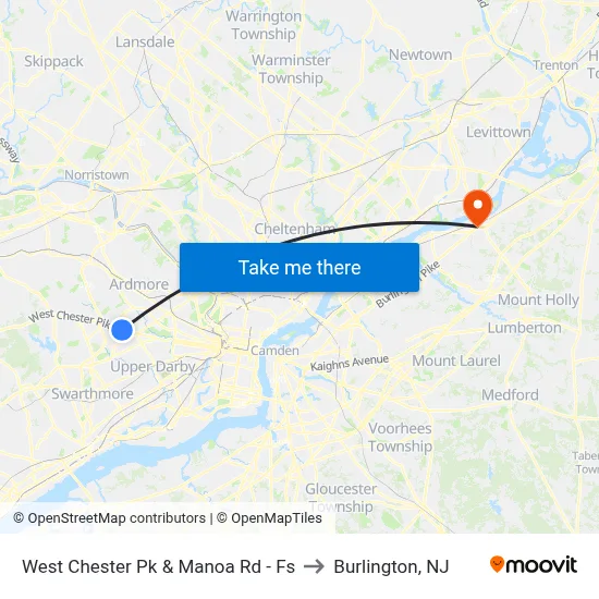 West Chester Pk & Manoa Rd - Fs to Burlington, NJ map